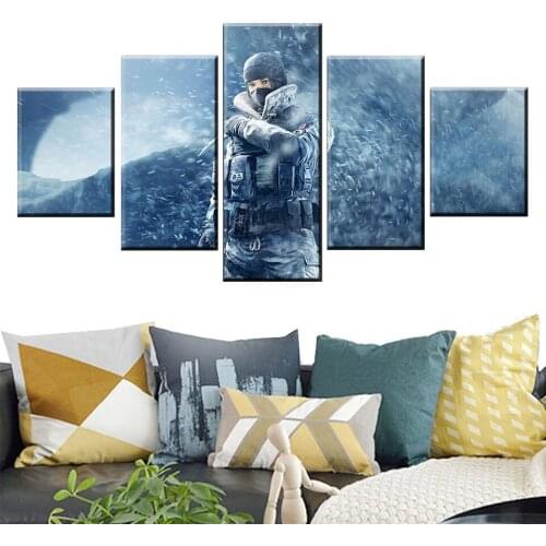 Canvas Printed Poster Home Decoration 5 Panel Rainbow Six Siege Game Painting Wall Art Pictures Living Room Modular Framework