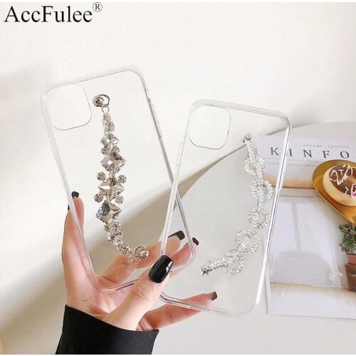 Transparent Clear Case With Diamond Chain For Huawei Honor 30 Pro 30S 20S 20i 10i 10X Lite 9X Pro 8X Max Bracelet TPU Cover