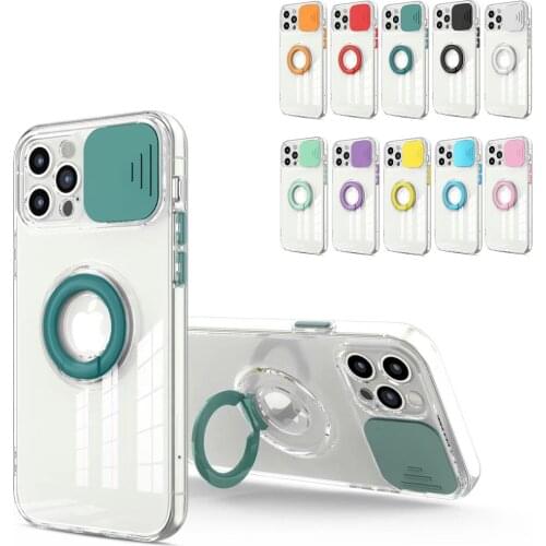 For IPhone 11 12 Pro XR XS Max 7 8 Plus SE2020 Cases Lens Push The Window Transparent Finger Ring Holder Phone Protection Cover