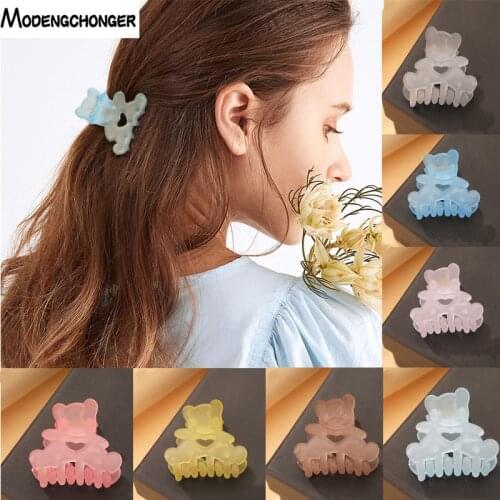 Transparent Candy Color Bear Hair Claw For Women Girls Acrylic Hair Accessories Scrub Black Clips Crab Hair Simple Hair Clamps
