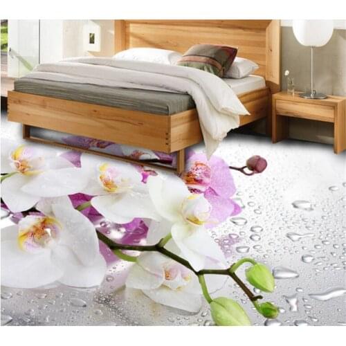Beibehang Customized pvc waterproof wallpaper romantic beautiful dew butterfly orchid bathroom Self-adhesive 3D floor tiles