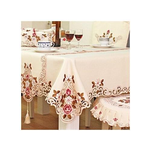 Europe Polyester Tablecloth Embroidered Floral Hollow Table Cover Rectangular Elegant Home Party Wedding Decoration