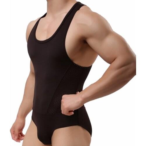 Sexy Men Underwear Jumper Bodysuit Thong Body Shaper Elastic One-piece Tight Jumpsuits Wrestling Singlet Leotard Men Undershirts