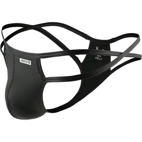 Fashion Man PU Leather Thongs Male Gay Penis Pouch T-back G-Strings Panties Mini Jockstraps Underwear Homme Tanga Hombre