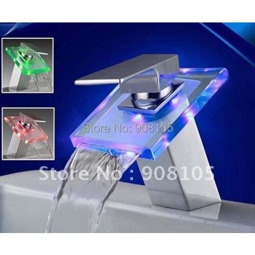 LED waterfull brass ceramic cartridge bathroom sanitary basin wide spread single level mixer faucet water tap light