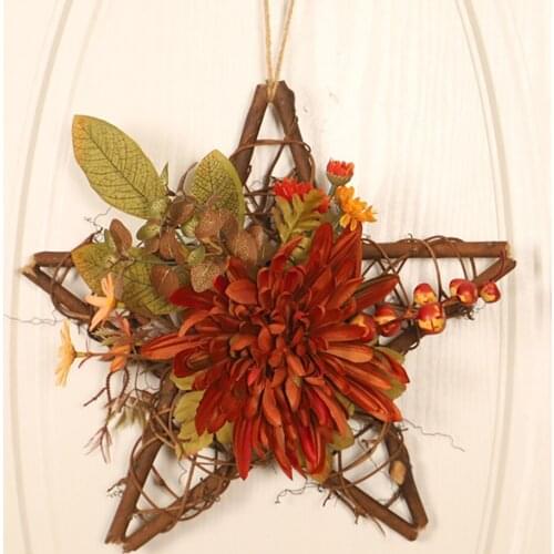 Halloween Maple Leaf Wreath Pumpkin Wreath Rattan Wreath Artificial Front Door Decoration For Thanksgiving Festival Supplies