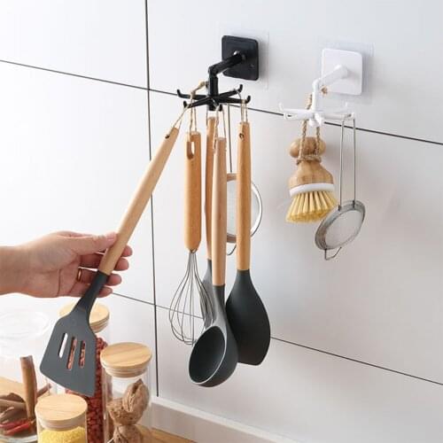 Hooks Hanger Self Adhesive Wall Door Hook 360 Degrees Rotated Hanger Rack Punch-free Wardrobe Storage Rack for Home