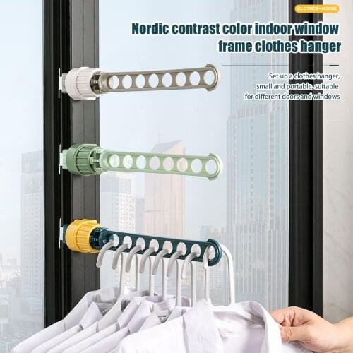 Indoor Window Frame Drying Rack Balcony Window Sill Clip-On Clothes Drying Artifact Travel Portable Window Hanger Rod