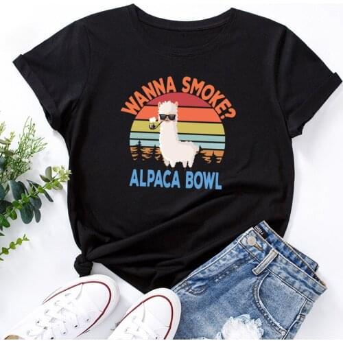 Funny Sloth Alpaca Print Women T Shirt Short Sleeve O Neck Loose Summer Women Tshirt Ladies Fashion Tee Shirt Tops Clothes Mujer