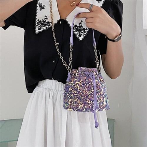 Sequins Women Bucket Bag 2021 Purses And Handbags String Bucket Hand Bags Tote Ladies Shoulder Bag Girls Crossbody Bags