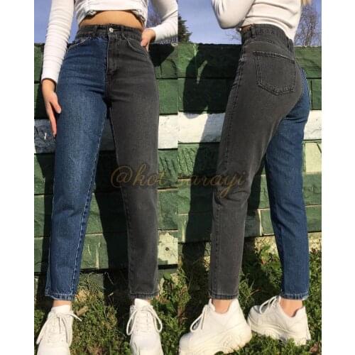 Black Blue Double Color Mom Jean Pants Women Style Fashion Cool Lycra-Free High Waist Daily Wear Sexy 2021 Trend Palace Of Jeans