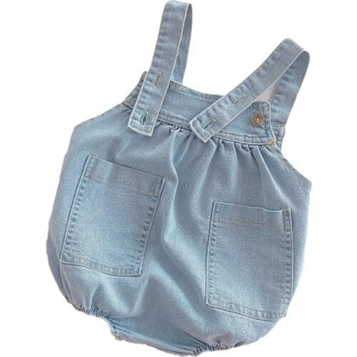 1-4Y Baby Denim Bodysuit 2021 Autumn New Solid Strap Rompers Playsuits for Girl Cotton Soft Sleeveless Kids Clothes Girls Outfit