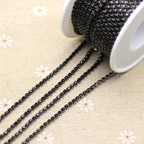 2MM 1yard Black Rhinestone Cup Chain Black Base sew on rhinestones DIY dress Clothing Rhinestone Trim Decoration