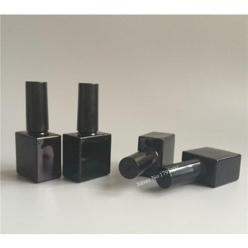 2pcs/lot 10ml Empty UV Black Square Nail Polish Bottle &Small Brush Nail Art Container Glass Nail Oil Bottles
