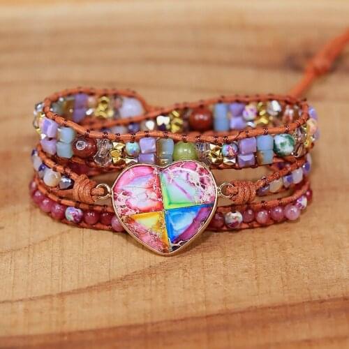 2021 Natural Stones heart shape Boho style Bracelet Unique Handmade yoga energy friendship gift jewelry drop shipping