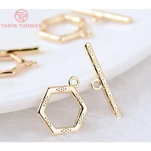 6 Sets O:12MM T:21MM 24K Gold Color Plated Brass Hexagon Bracelet O Toggle Clasps High Quality Diy Jewelry Accessories