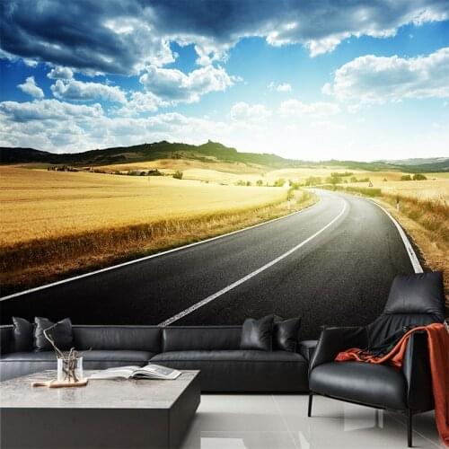 Custom any size 3D wall mural wallpapers Modern fashion Golden wheat field, Highway 3D Perspective Wallpaper Wall Sticker YBZ089