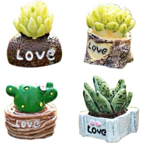 4 Pcs/set Super Mini Simulation Succulents Potted Resin Crafts Micro-landscape Deco Home Living Room Office Desktop Ornaments