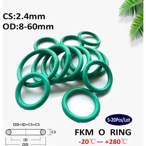5~20Pcs CS 2.4mm OD 8~60mm Green FKM Fluorine Rubber O Ring Sealing Gasket Insulation Oil High Temperature Resistance