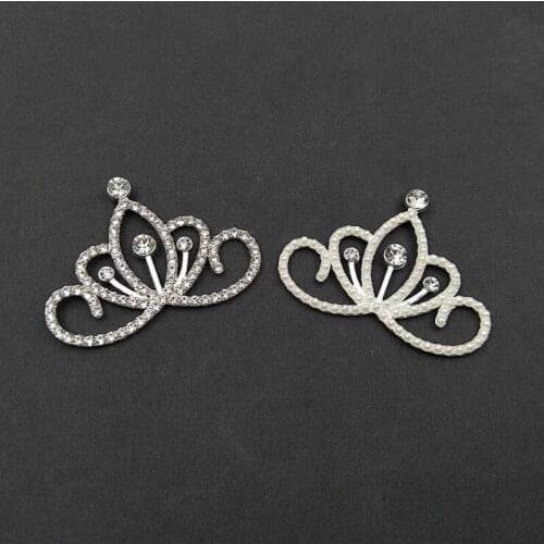 50pcs Princess Crown Pearl Crystal Rhinestone Appliques Flatback Jewelry strass Buckle Wedding Brides Hairpin Hair Clip Decor