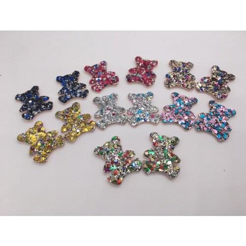 60PCS/lot 3X3.8CM Glitter Baby Girls Hair Accessories Sequins Bear Padded Appliqued for BB Clip Decoration
