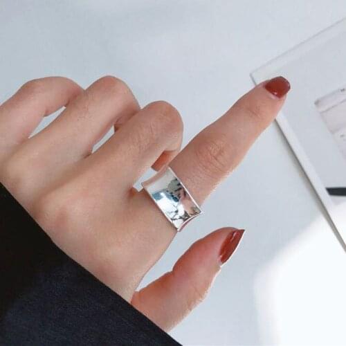 Big Wide Geometric Square Silver Color Smooth Personality Design Adjustable Size Finger Ring For Women Teens Fashion Jewelry