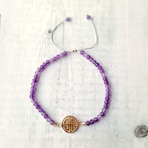 Lii Ji S925 Longevity Amethyst Bracelet Natural Stone 925 Sterling Silver Charm Adjustable Bracelet Handmade Jewelry For Friends