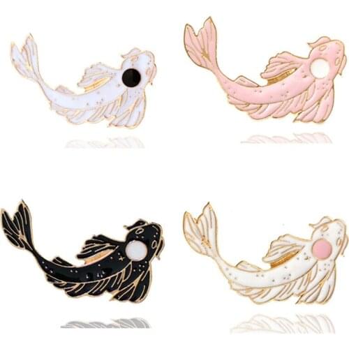 Pink/White/Black Koi Brooch Cute Goldfish Enamel Pin Denim Lapel Fish Badge Family Kid Blessing Gifts Personality Jewelry