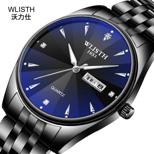 Top Brand Men Lady Watch Tungsten Steel Lovers Women Couple Chinese-English Calendar Quartz Clock Waterproof Watches A3394