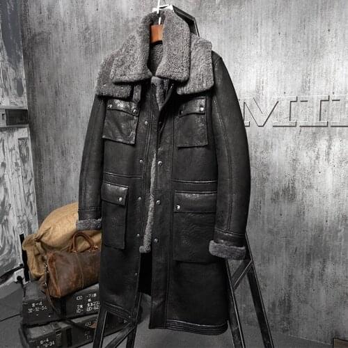 Long Witner Coat Men Sheep Shearing Genuine Leather Jacket Men Vintage Wool Jacket Real Fur Coat Mens Clothing PM-W-1723 YY801