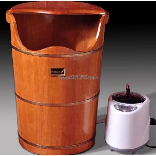 Oak Foot Bath Foot Soaking Bucket Heating Sweat Fumigation Bucket Wood Steam Foot Washing Bucket Household Deep Bucket Foot Soak