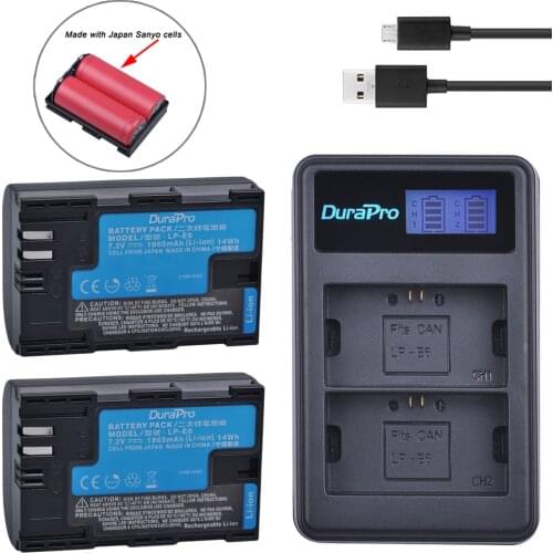 2pc LP-E6 LP-E6N LP E6 Li-ion Battery Made With Japan Cells + LCD USB Charger For Canon EOS 5D Mark II III 7D 60D 6D Camera
