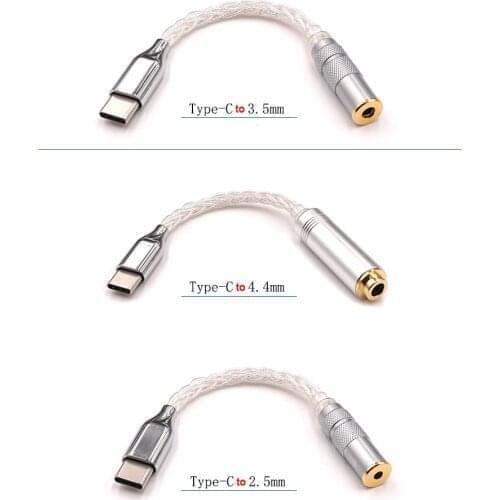 DYKB 8 Cores Sterling Silver type-C to 2.5mm 4.4mm 3.5mm cable Android Adapter HIF ES9280c Pro decoder DAC headphone amplifier