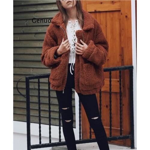 Forefair Winter Oversized Faux Fur Coat Women Natural Fur Teddy Bear Jacket Pockets Lapel Casual Loose Plus Size Overcoat