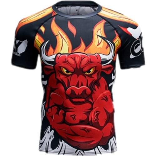 Hot green mens compression shirt RashGuard long-sleeved 3D printing T-shirt MMA fitness mens quick-drying bodybuilding top