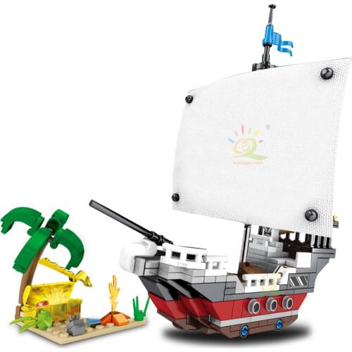 HUIQIBAO 367PCS Military Sea Rover Vessel Boat Building Blocks City Ship Pirate Onepiece Figures Precious Deposits Bricks Toys