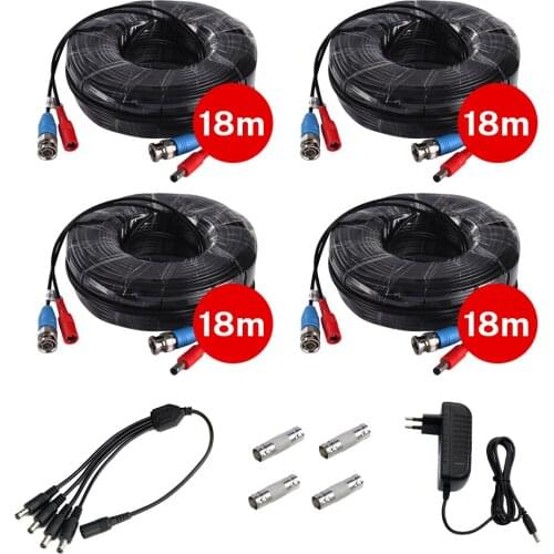 Irisolink 4pcs A Lot 18M/60FT CCTV Camera Cables Recorder Video Cable DC Power Plug For Video Surveillance System Accessories