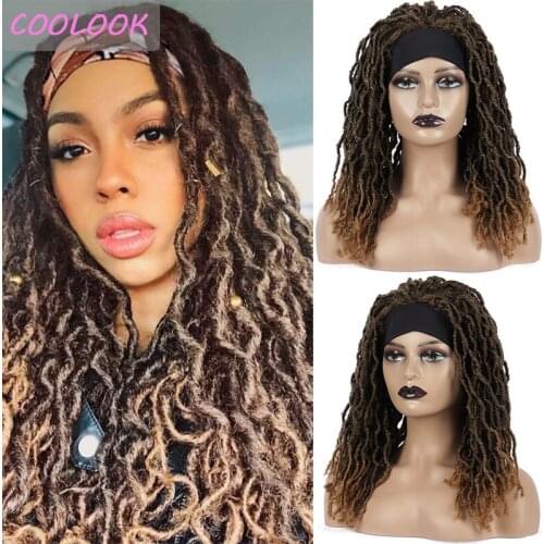 Dreadlock Headband Wig Synthetic Ombre Brown Nu Locs Turban Wig Faux Locs Curly Wigs for Black Women Braiding Crochet Twist Hair