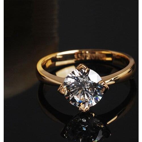 Yellow Gold Solid 18K Au750 1ct DF Moissanite 4 Prong Ring Lab Diamond Engagement Solarite Ring For Women