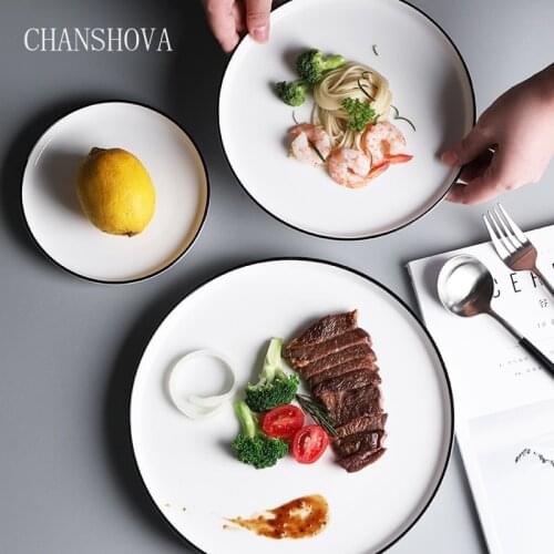 CHANSHOVA Round and Square Under Glazed Ceramic Dinner Plate Pizza Plate Steak Dish Dessert Tray Porcelain Kitchen Utensils H211