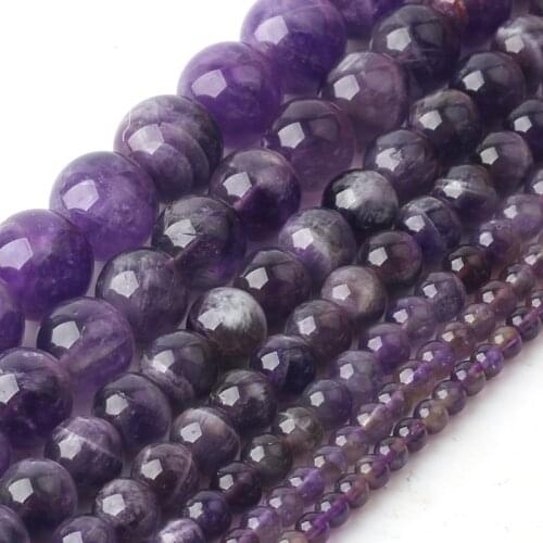 Wholesale AAA+Round Natural Amethysts Stone Beads For Jewelry Making DIY Bracelet Necklace Anklet 4/6/8/10/12 mm Strand 15
