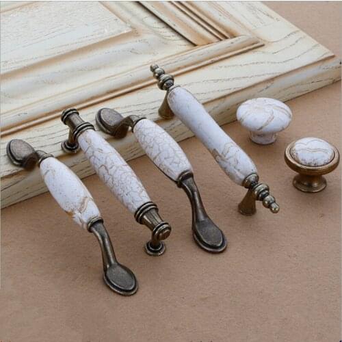 Furniture Handle Marble Lines Ceramic Cabinet Handles Zinc Alloy Drawer knobs Wardrobe Door Handles Antique Bronze European