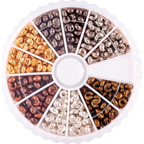 Pandahall 590pcs/box Iron Crimp Beads Covers 3mm Metal Spacer Beads DIY Jewelry Making Findings Accessories 6 Colors