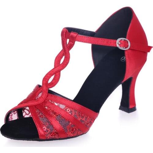 Sweet grils Latin dance shoes professional Salsa Tanga belly dancing practice heels satin patched lace dance sandals T strap