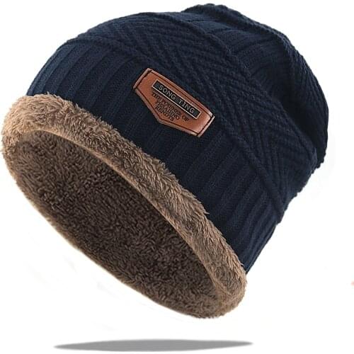 Fashion warm winter hats with thick wool inside bone skullies knitted beanies men women hip hop ski cap all matched