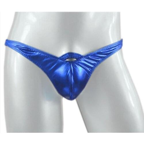 Sexy faux leather male panties three-dimensional cut bulges mens PU pant briefs thongs