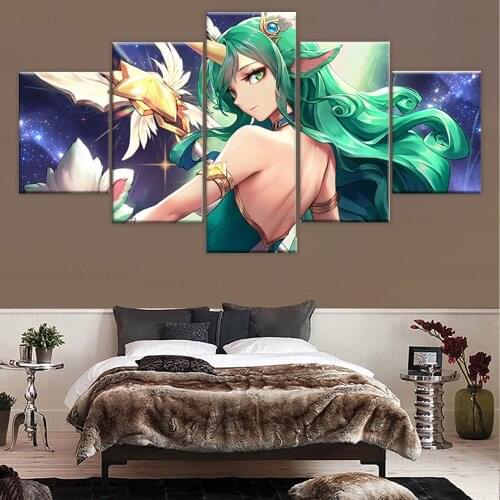 Wall Canvas Painting 5 Pieces Star Guardian Soraka Wall Art Poster Game HD Pictures Artwork Oil Framework Modern