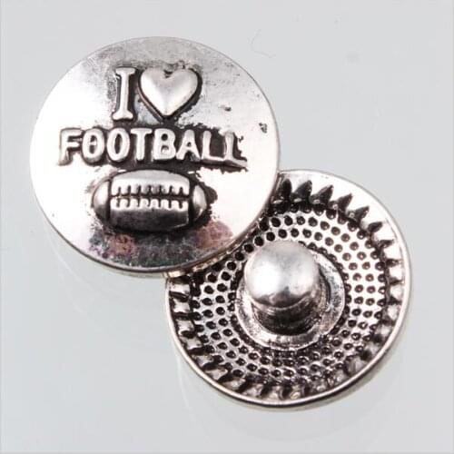 New 10pcs/lot Antique Silver I Love Football Snap Buttons Charms Jewelry Ginger Snaps fit 18mm snap Jewelry DIY Braceler/pendant