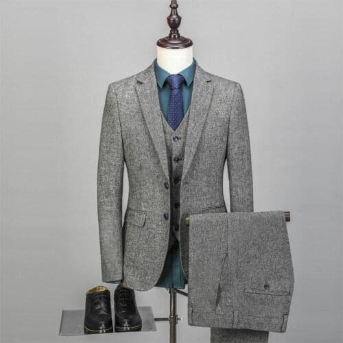 Fall Winter Business Gray 3 Piece Wedding Tuexdos Prom Suit Party Blazer (Jacket+Pants+Vest) Chic Streetwear Custom Made