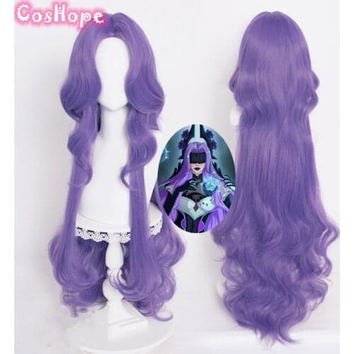 Withered Rose Syndra Cosplay LoL Cosplay 100cm Curly Wave Purple Wig Cosplay Anime Cosplay Wigs Heat Resistant Synthetic Wigs